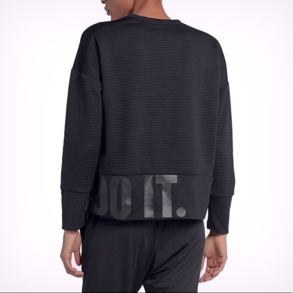 Nike Dri-Fit Black Ribbed Crew Neck Lg Pullover JUST DO IT Sweater - Picture 2 of 14
